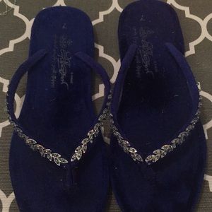 Velvet beaded slippers